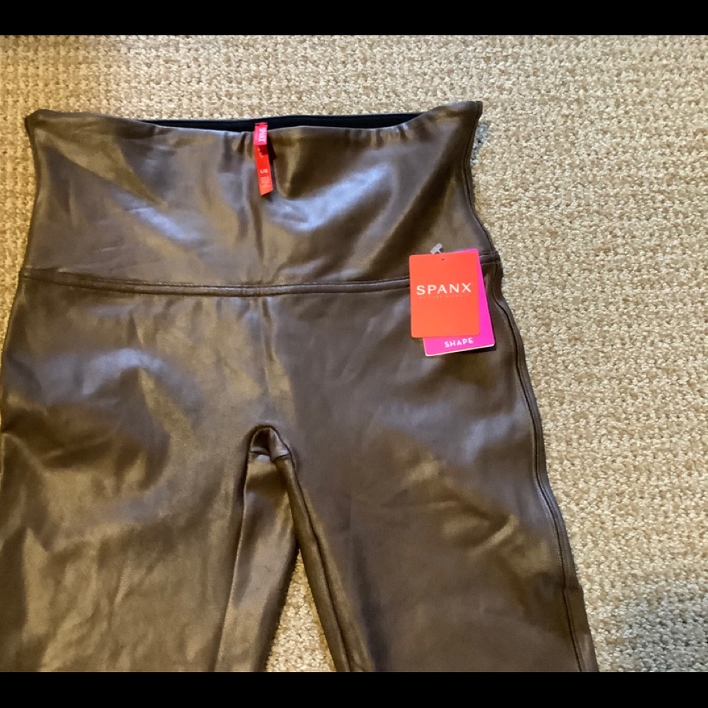 SPANX FAUX LEATHER LEGGINGS - BRONZE METAL - L reg